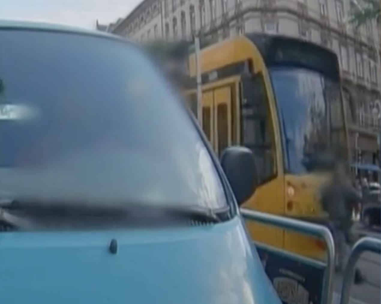 Reckless pedestrian sent flying meters after being hit by tram in Budapest
