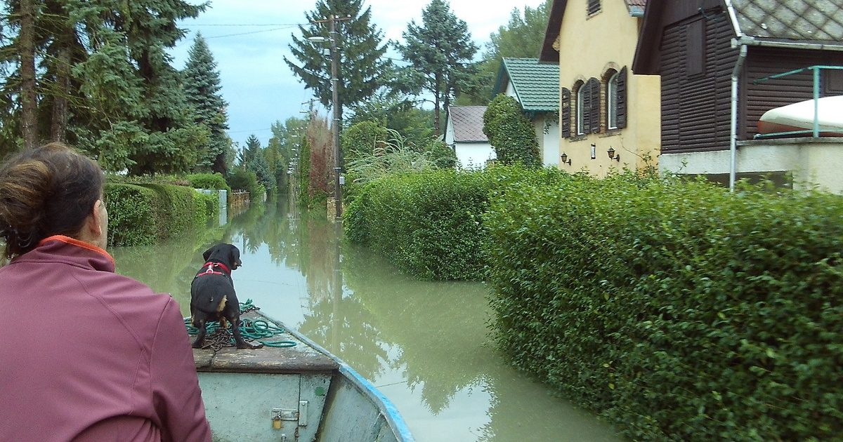 Víz alá került utcában csónakkal kell hazajutni